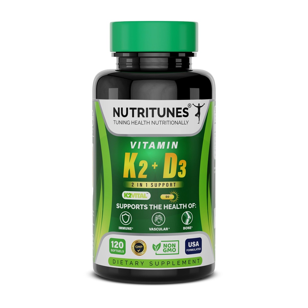 Vitamin D3 K2–5000 IU D3 & 100 mcg K2 MK-7 – Unterstützt Knochen, Herz und Immune Gesundheit – K2 D3 Vitamin Supplement – 120 Softgels, 4 Monate Versorgung