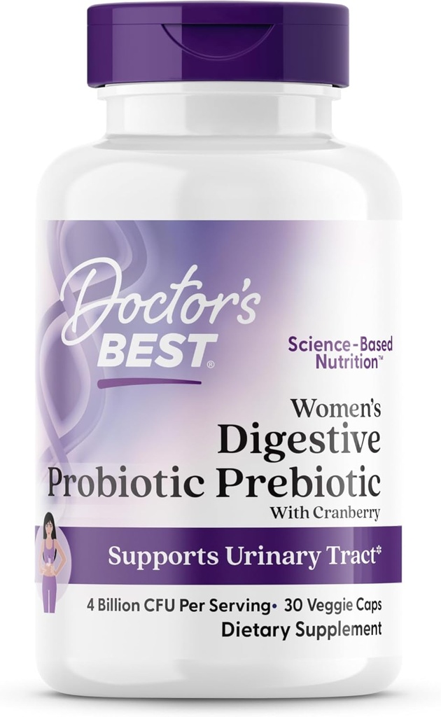 Doctor’s Best Womens Digestive Probiotic Prebiotic mit Cranberry und PreforPro (4 Billion CFU), unterstützt Urinary Tract, Non-GMO, Vegan 30 Veggie Caps