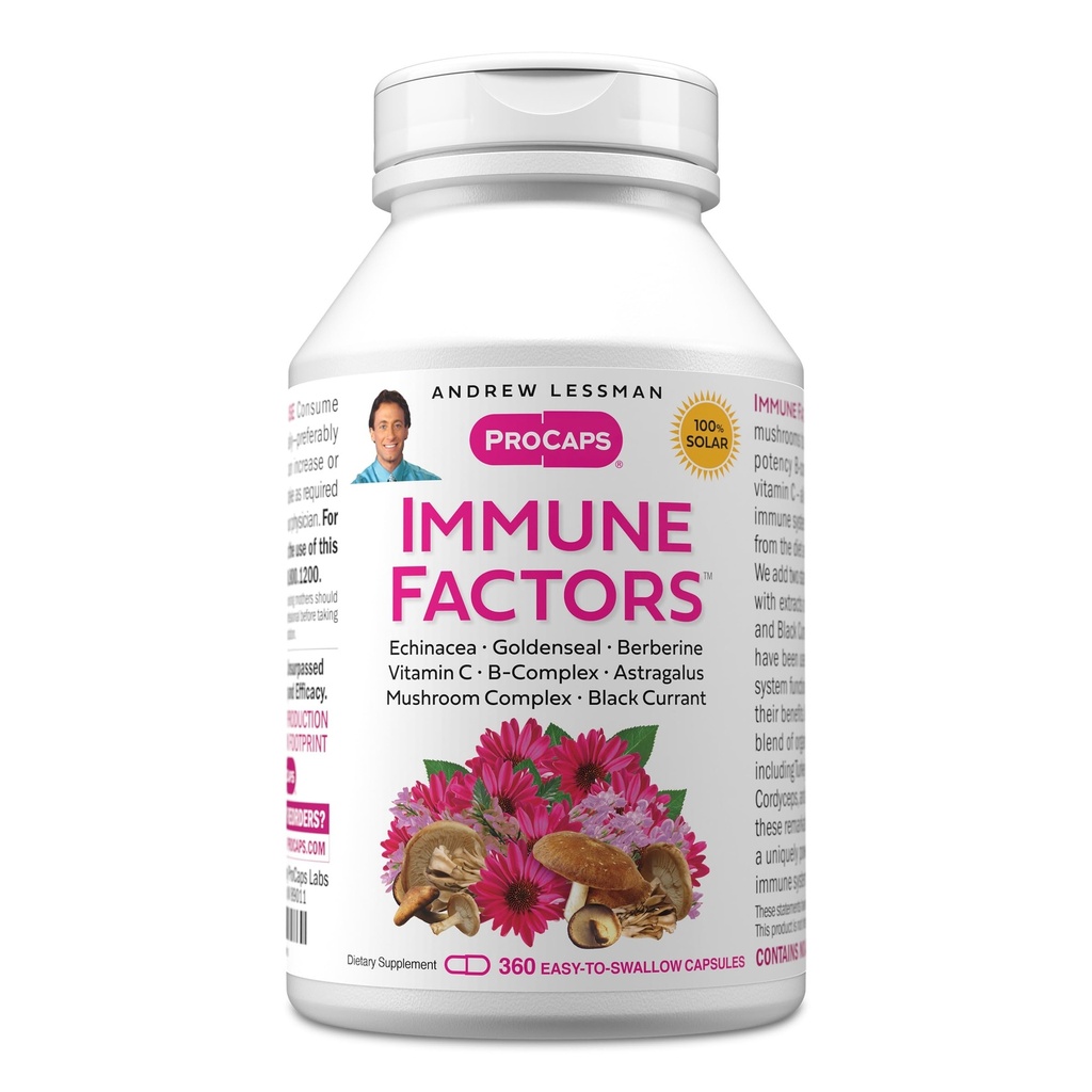 ANDREW LESSMAN Immune Factors 360 Capsules - Echinacea, Goldenseal, Vitamin C, Astragalus, Berberine, Mushroom Blend, Black Currant. Supports and Promotes Immune System and Natural Defenses