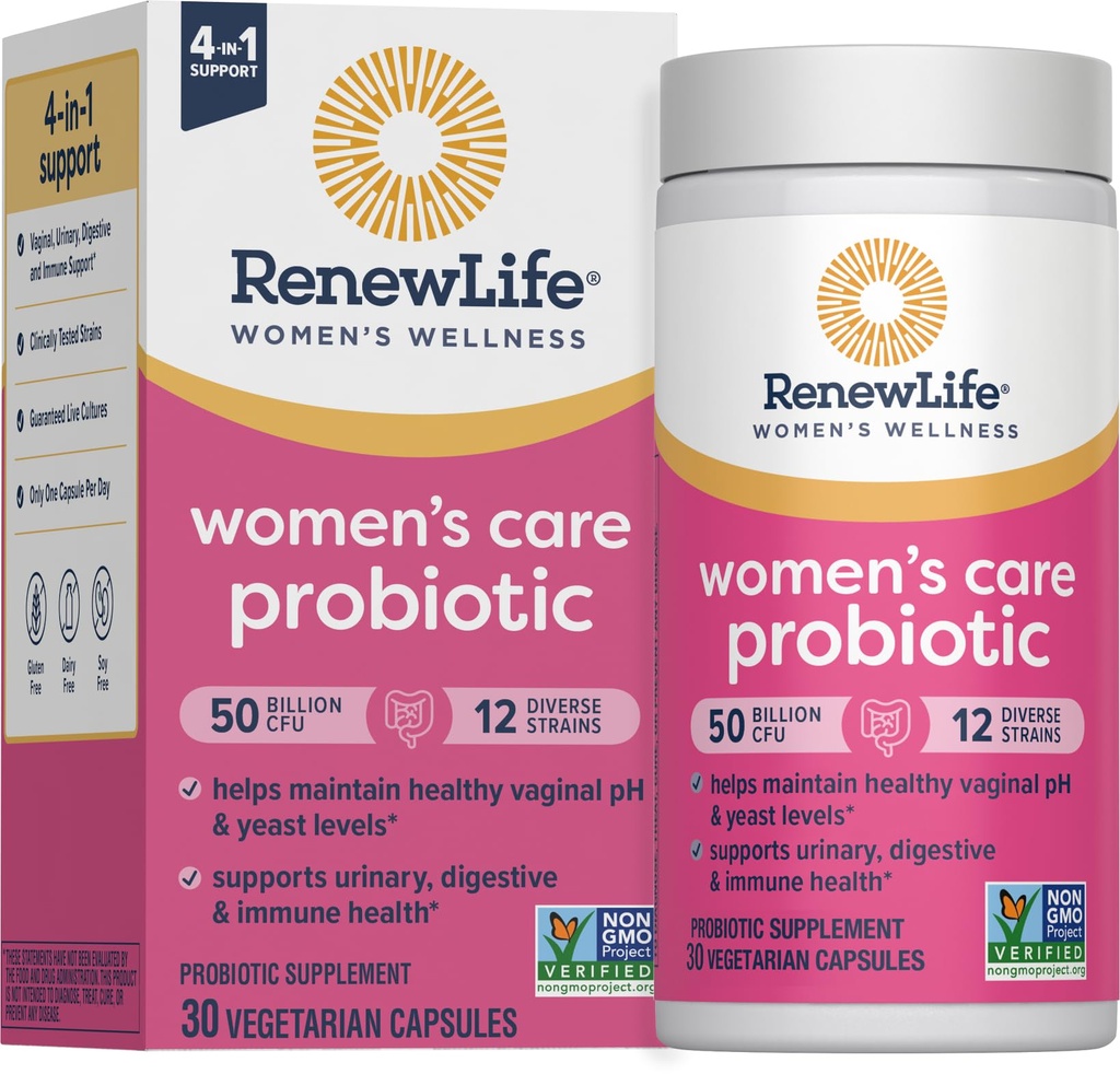 Renew Life Women's Probiotic Capsules, 50 Billion CFU Garantiert, Unterstützt pH Balance, Vaginal, Urinary, Verdauungs- und Immungesundheit(2), L. Rhamnosus GG, Dairy, Soy und Glutenfrei, 30 Count