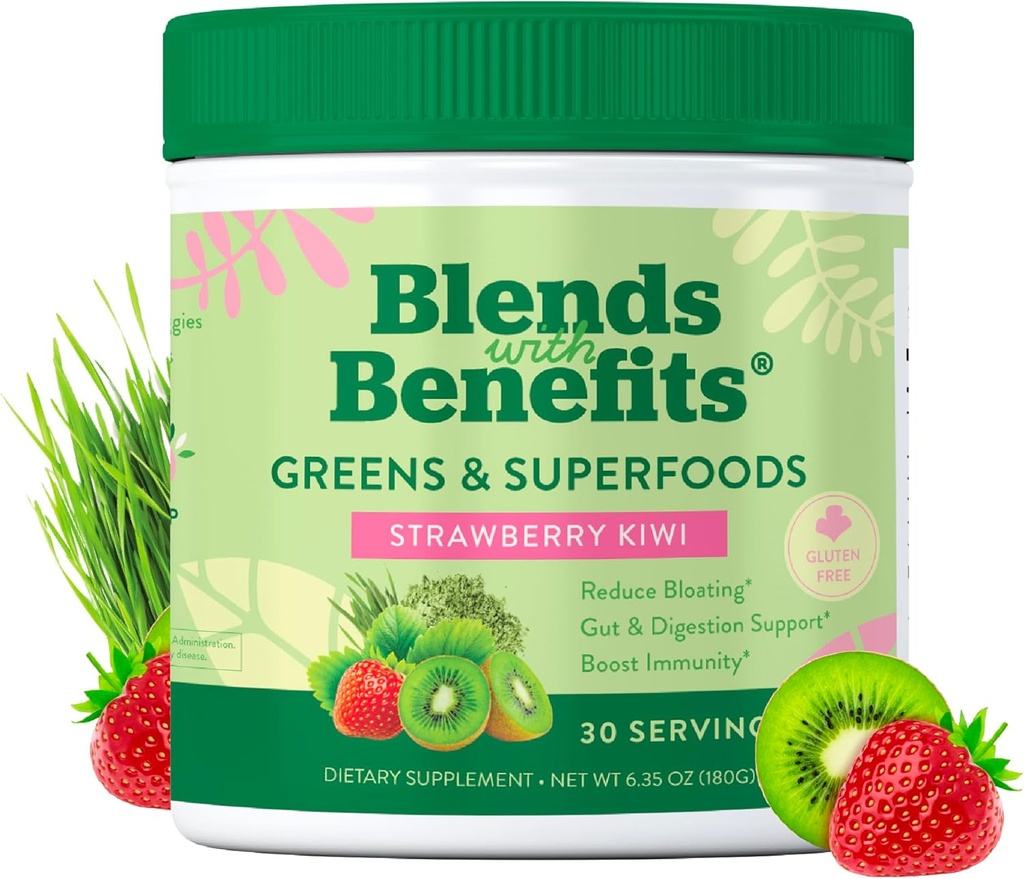 360 Nutrition Blends with Benefits Super Greens Powder w/Probiotics, Digestive Enzyme, Sugar & Gluten Free, Plant Based Superfood Drink Mix für Gut Health, Bloating, Immunität, Gesamtgesundheit, 6.35 Unze