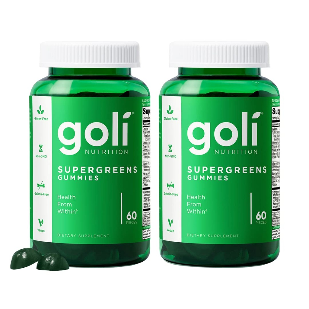 Goli SuperGreens Vitamin Gummy - 120 Zähler - Essentielle Vitamine und Mineralstoffe - Pflanzenbasiert, Vegan, Glutenfrei und Gelatinefrei - Gesundheit von innen, Packung von 2