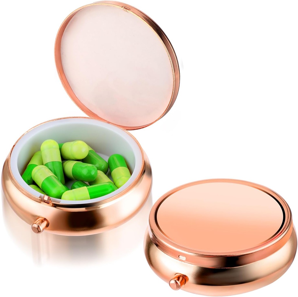 Pille Box Süße kleine Pille Box für Geldbeutel &amp; Taschenmedizin Organizer Reise Pille Wasserdichte Pille Case Metall Pille Container Halter für Vitamine, Fischöl, Nahrungsergänzungsmittel (Rosegold)