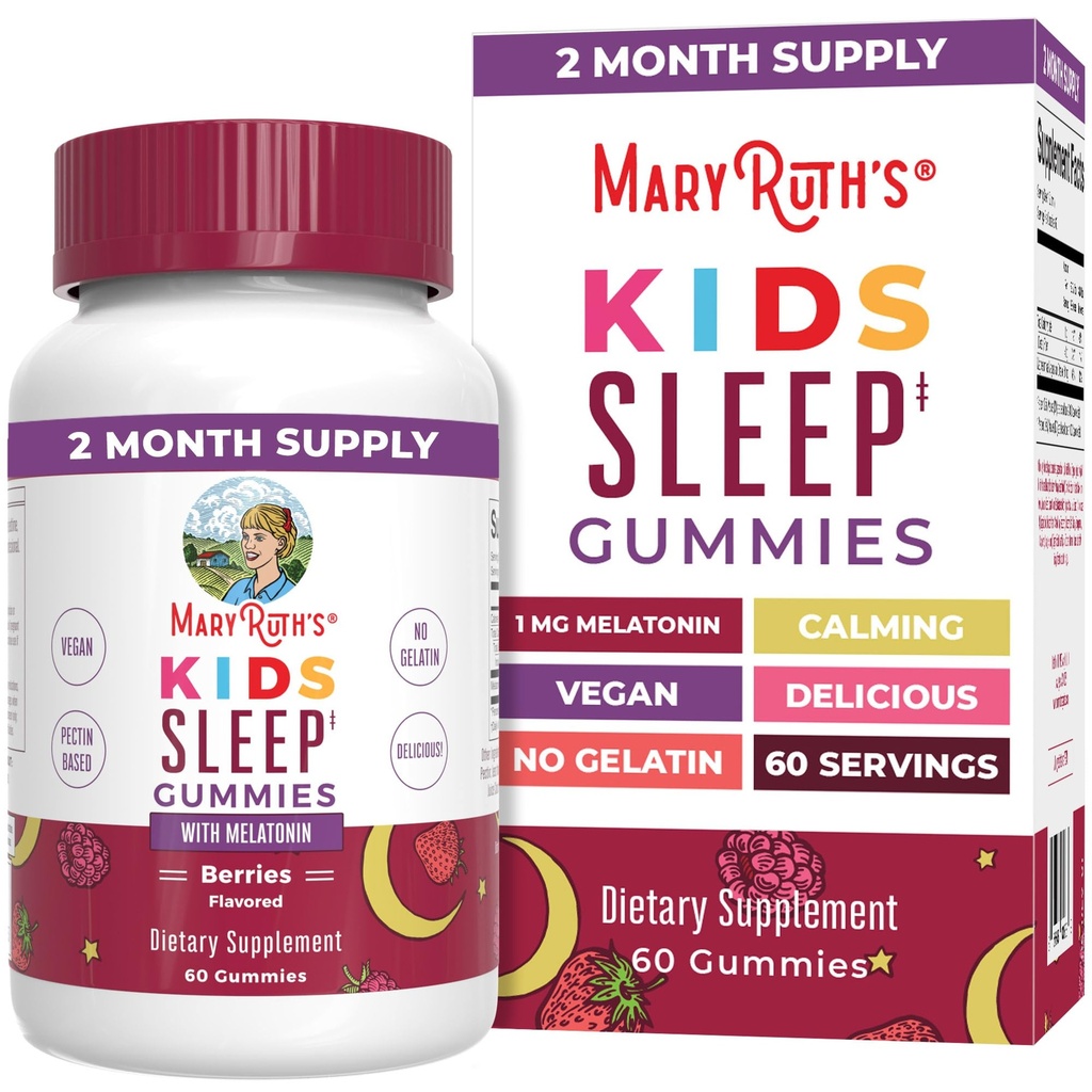 MaryRuth Organics Melatonin Gummi für Kinder | 2 Monate Versorgung | Schlaf-Gummy für Kinder Alter 4+ | Melatonin 1 mg | Relaxation & Schlaf-Unterstützung | Vegan | Glutenfrei | 60 Graf