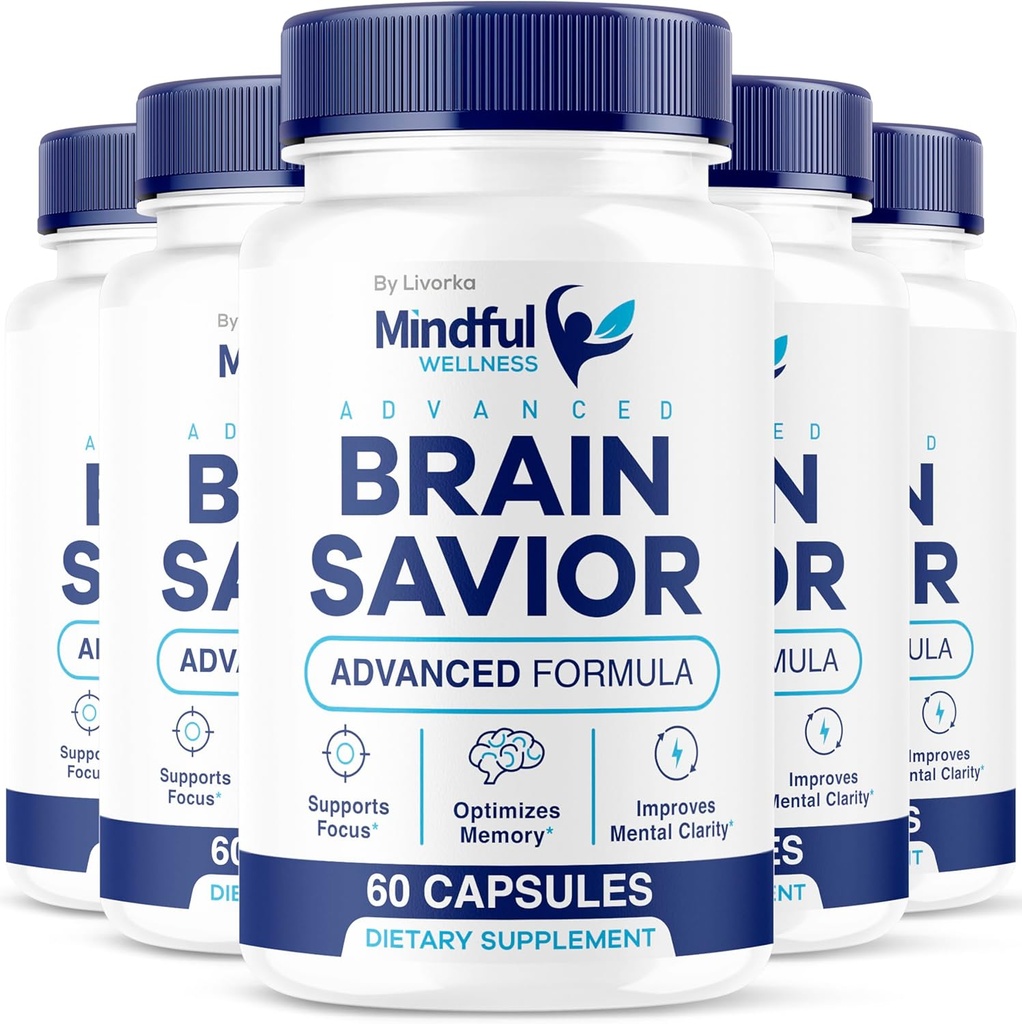 (5 Pack) Mindful Wellness Advanced Brain Savior Capsules, Official Mindful Wellness Supplement Pills, Mindful Wellness Support Capsules Premium Formel - Alle natürlichen Pillen, 300 Kapseln für 5 Monate