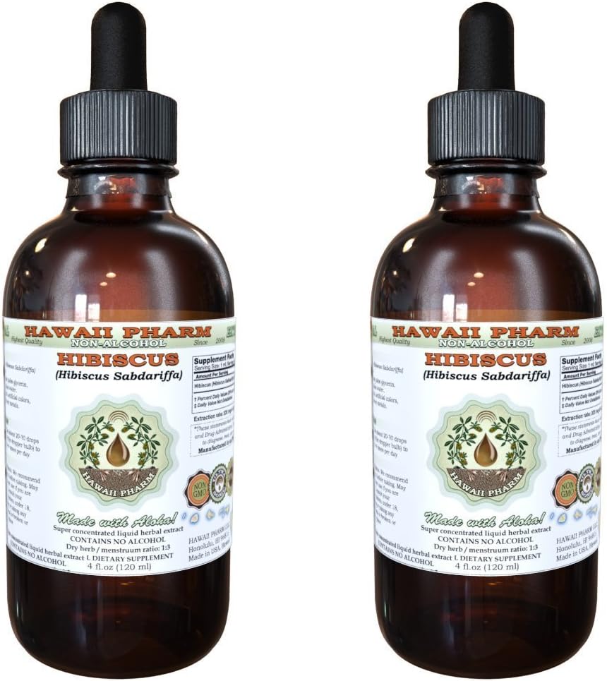 Hibiscus Alcohol-Free Liquid Extract, Organic Hibiscus (Hibiscus Sabdariffa) Getrocknete Blume Glycerite Hawaii Pharm Natural Herbal Supplement 2x2 oz