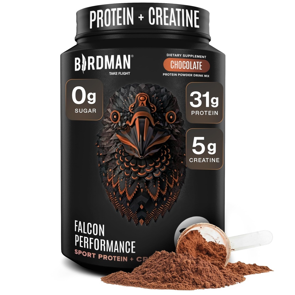 Birdman Falcon Performance Vegan Protein Powder, 31g Protein, 5g Creatine, 5g BCAA, Probiotics, Elektrolyte, Pre Workout, Low Carb, Sugar Free & Dairy Free, Plant Based Chocolate Protein -19 Portionen