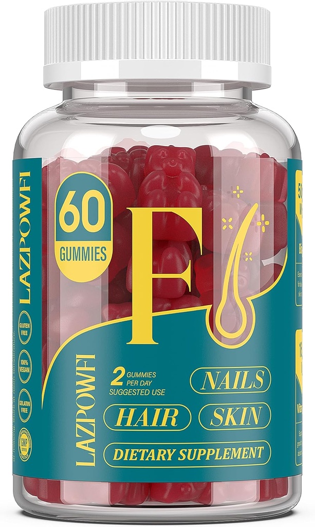 Biotin Gummis für Haare, Haut und Nägel - Haar Vitamine für Männer & Frauen, 10.000mcg Max Strength Vitamin B7 für Haarwachstum und stärkere Nägel,60 Zähler - Cranberry Falvor