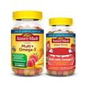 Natur Made Adult & Kinder Multivitamin Gummis Combo Pack, Multis mit Vitamin C, Vitamin D3, B Vitamine, Zink, Omega 3 Fish Oil &amp; More, Zwei Multivitamin Flaschen für ganze Familie