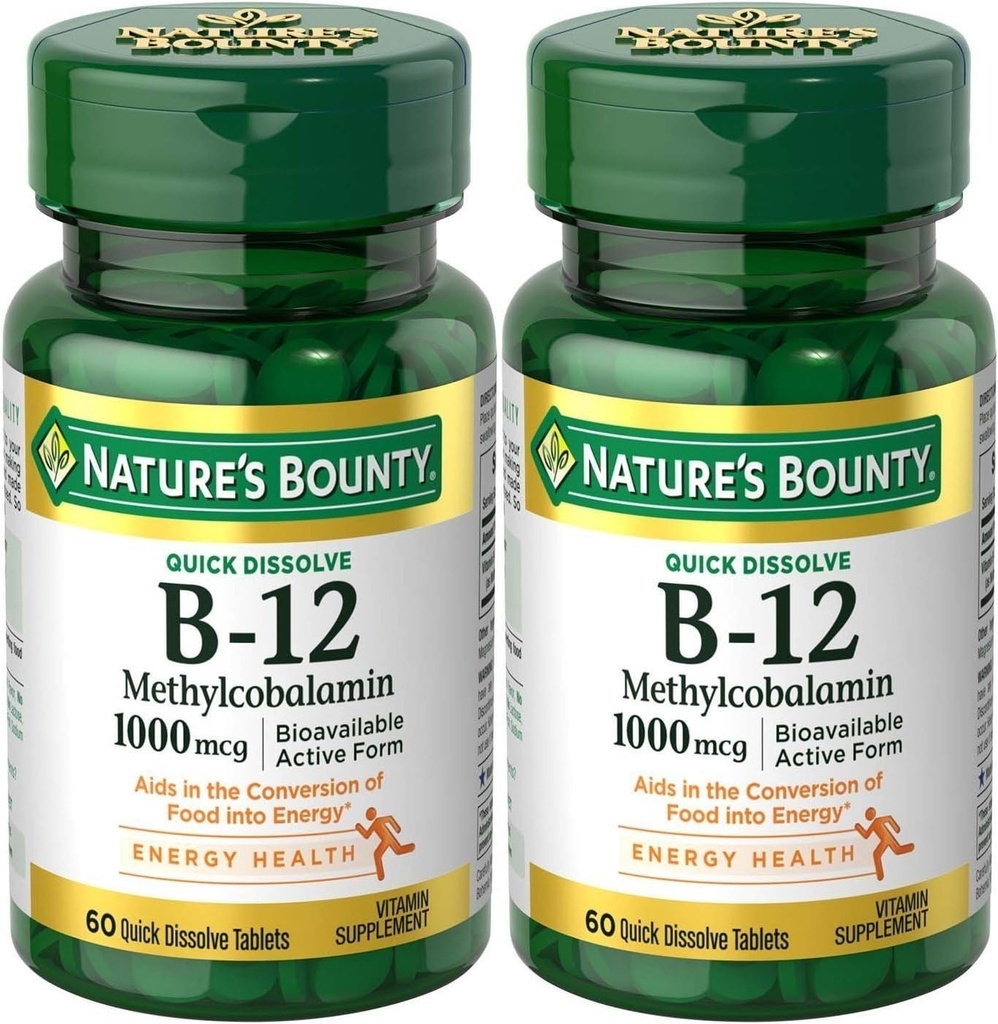 Natures Bounty Methylcobalamin B12 Microlozenge Tablets, 1000 mcg, 120 Count), 60 Count (Pack von 2)