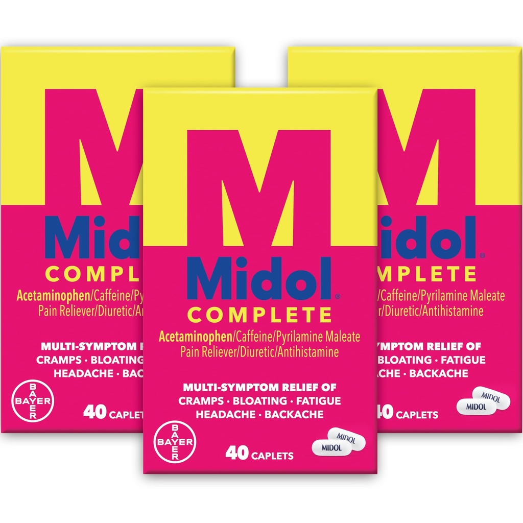 Midol Complete Menstrual Pain Relief Caplets mit Acetaminophen für Periodenkramps und Menstrual Symptom Relief - 40 Count (Package of 3) (Packaging Mai Vary)