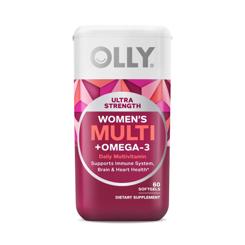 OLLY Ultra Strength Frauen Multi Softgels, Gesamtgesundheit und Immununterstützung, Omega-3-Fettsäuren, Eisen, Vitamine A, D, C, E, B12, Tägliches Multivitamin, 30 Tage Versorgung - 60 Zählen