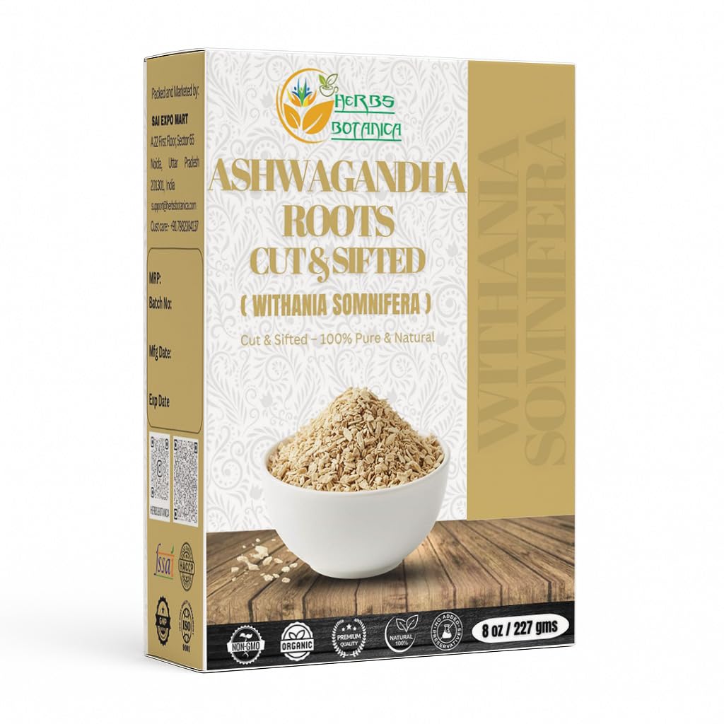 Kräuter Botanica Ashwagandha Root Tee Loose Blatt für Kräutertee, Ashwagandha Tee Kräuter Ergänzungen, Withania Somnifera für Immununterstützung und Stärke 3-5 mm Schnitte Größe 8 Oz Paket