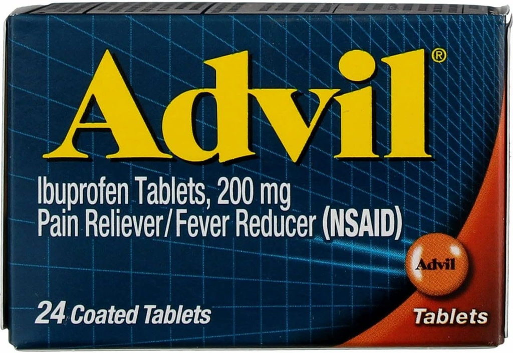 Advil Coated Caplets Ibuprofen Coated Tablets, 200 mg, 24 Ct 1,1 oz (4 Pack) (Bundle)