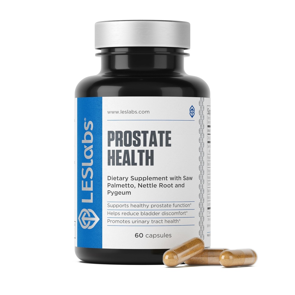 LES Labs Prostata-Gesundheit – Prostata-Unterstützung, Harnweg-Gesundheit, Weniger Badezimmer Besuche & Verbesserte Schlaf – Säge Palmetto, Pygeum, Beta Sitosterol & Nettle Root – Non-GMO Supplement – 60 Kapseln