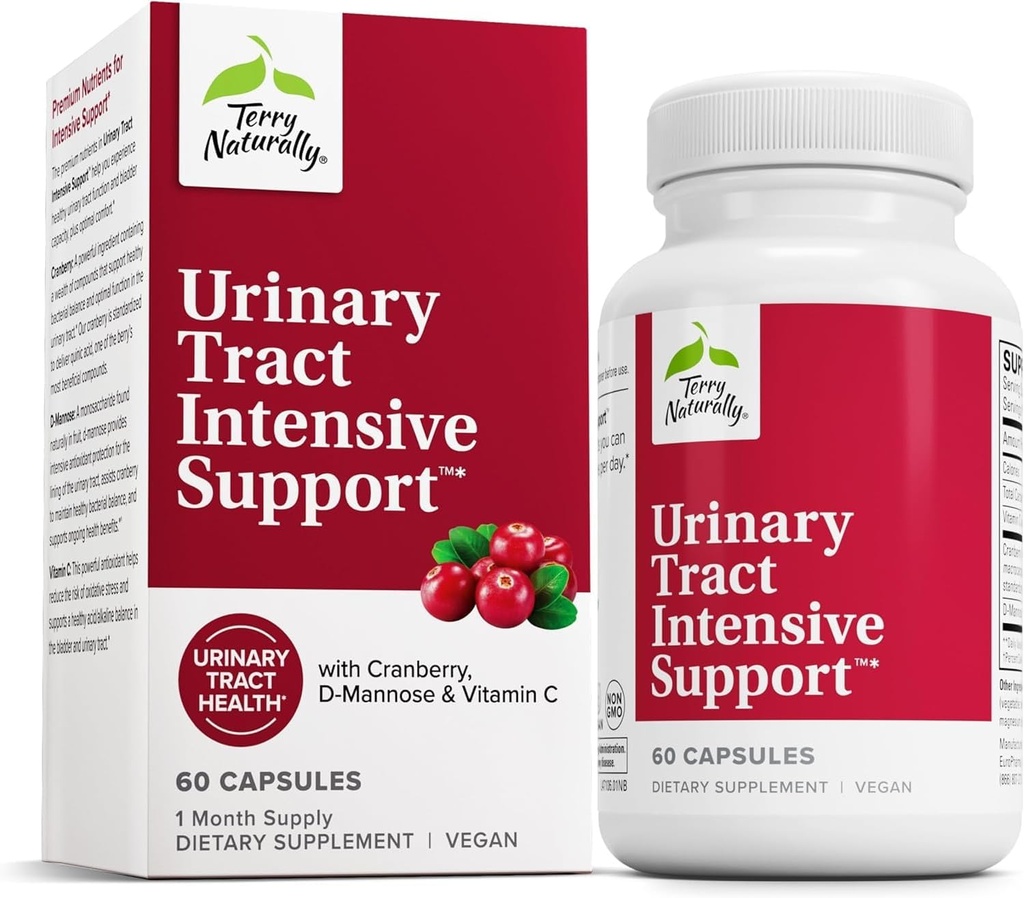 Terry Naturally Urinary Tract Intensive Unterstützung - Ergänzung mit Cranberry für Bladder Health Support - Kidney Health Supplement mit D-Mannose & Vitamin C - 60 Kapseln (30 Portionen)