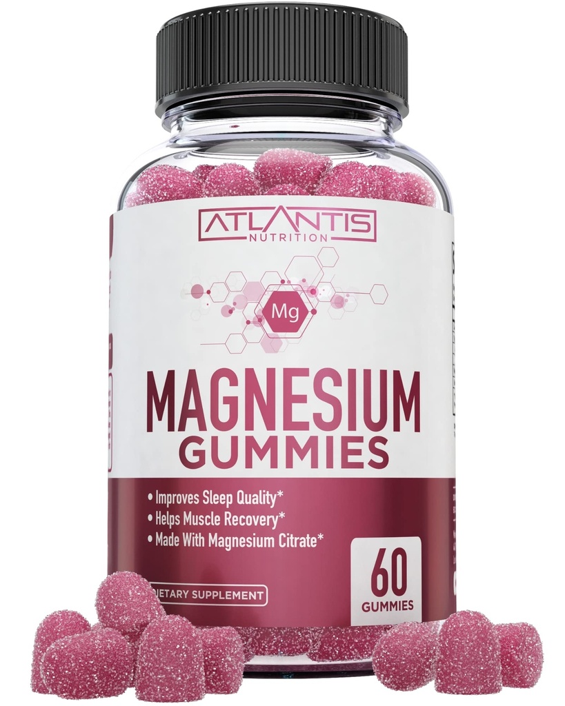 Atlantis Nutrition Magnesium Citrate Gummis – 770mg Magnesium Citrat für Kinder & Erwachsene | Unterstützt Muskelrückgewinnung, Eases Cramps, fördert Beruhigung & Besser Schlaf | 60 Vegan Gummis