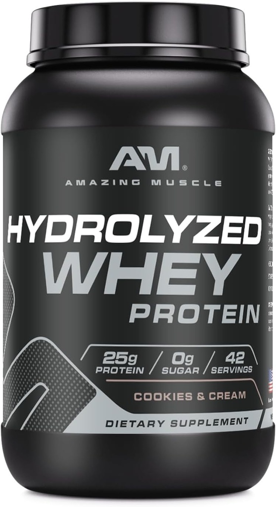 Erstaunlich Muskelhydrolysiert Whey Protein Isolieren Sie Cookies & Creme Flavor Supplement | 25 G Protein | 3 Lb (1.36 Kg | Made in USA