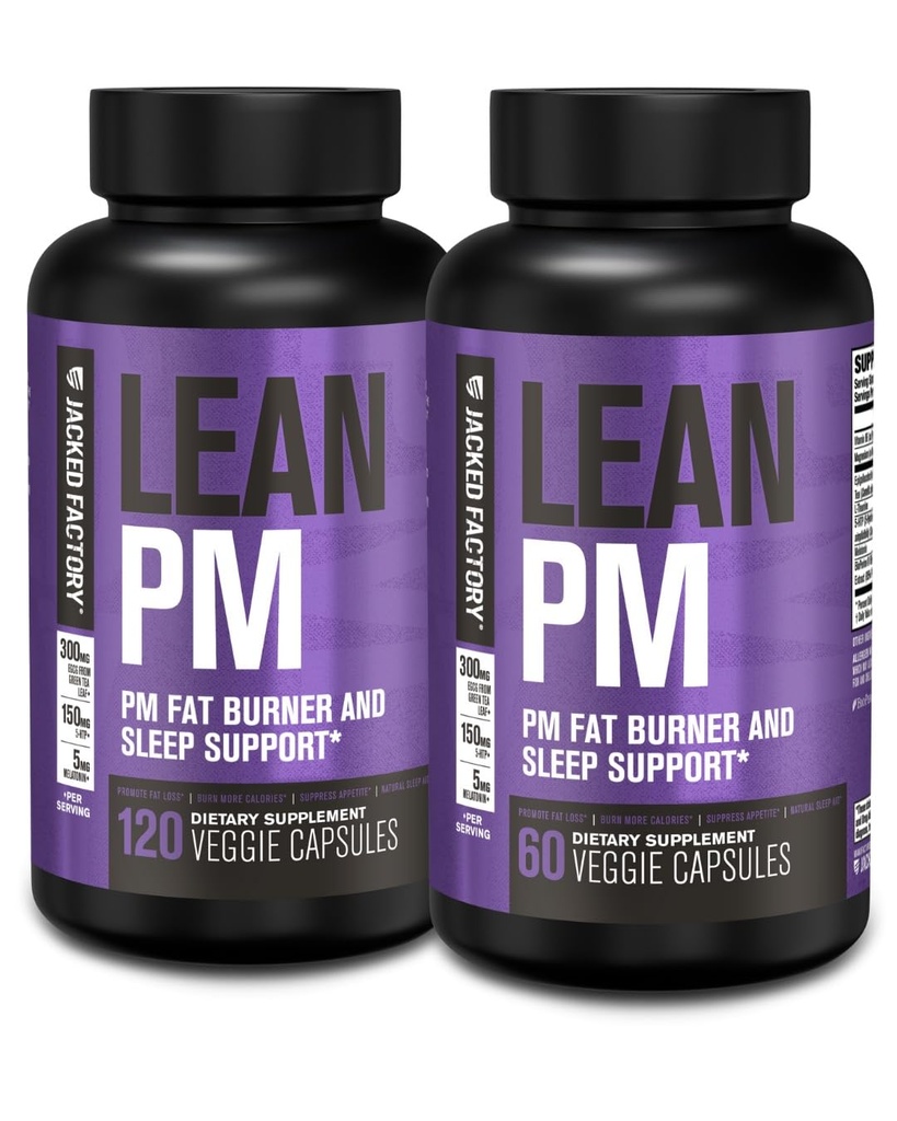 Jacked Factory Lean PM Night Time Fat Burner, Schlafhilfe Ergänzung, & Appetit Suppressant für Männer und Frauen - 180 Stimulant-Free Veggie Weight Loss Diät Pillen