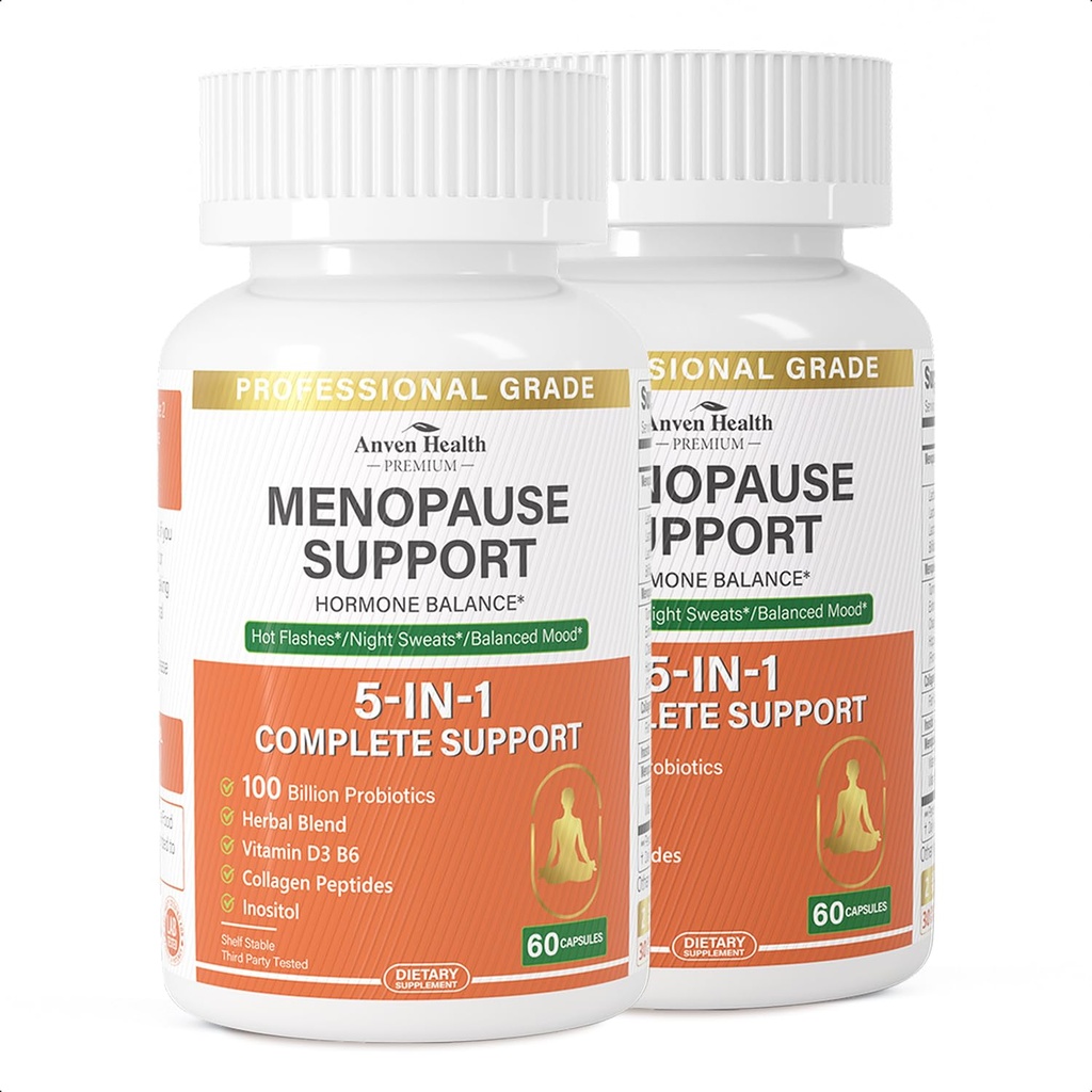 Menopause Ergänzungen für Frauen Menopause Probiotics Relief,Vitamin D3 & B6,Unterstützt Hot Flashes, Nachtschwärmen, Bloating & Gut Health mit Black Cohosh, Collagen | 180 Veggie Caps