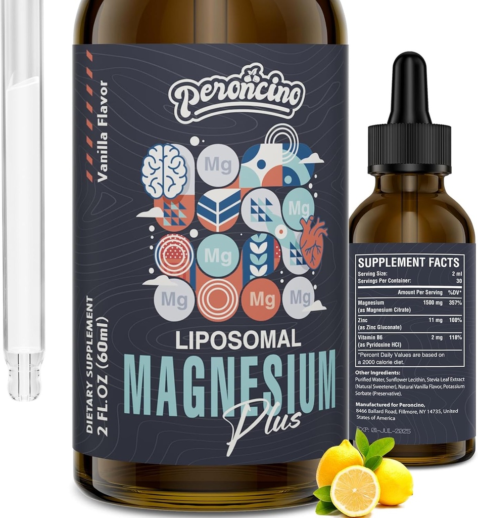 Liposomale Magnesium Citrat Tropfen für Gut und Knochen Gesundheit, Stimmung und Stress Management, Leistungsfähige Formel mit Vitamin B6 und Zink Gluconate 60ml (2.04 Fl Oz (Pack von 1))