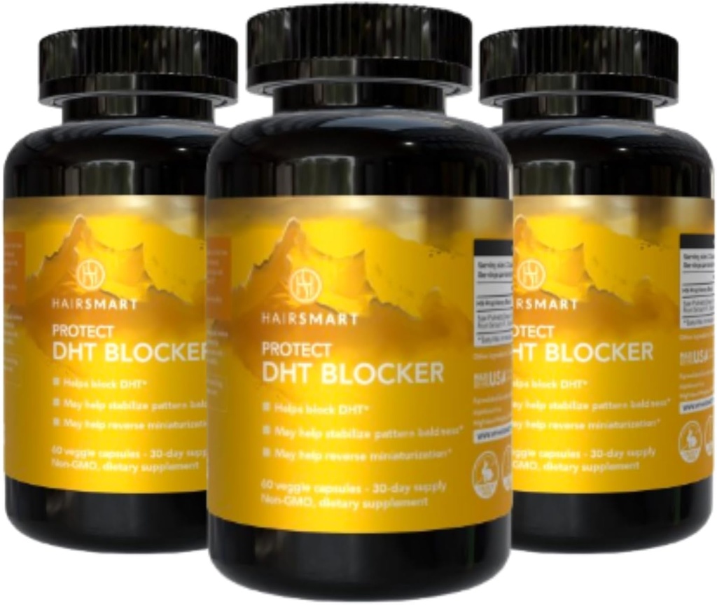 DHT Blocker für Männer und Frauen, Glutenfreie Formel, Saw Palmetto, Sting Nettle, Grüner Tee, Pygeum Bark & Kürbis Seed | Haarergänzungen für Haarwachstum, 60 Zähler, Pack von 3
