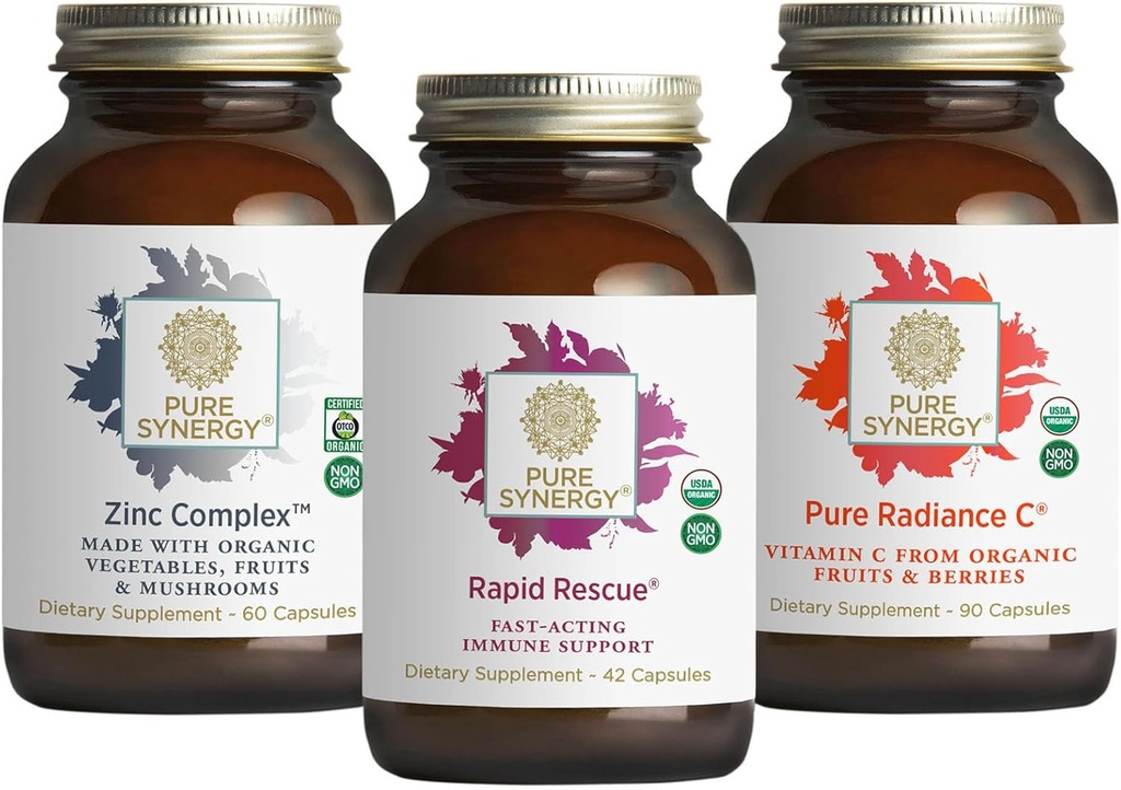 PURE SYNERGY Sofortige Immununterstützung Bundle | Organische Vitamin C-Ergänzung | Zink-Ergänzung mit ganzer Nahrung hergestellt | Schnelle Kräuterformel mit Echinacea Extrakt | Non-GMO und organische Inhaltsstoffe