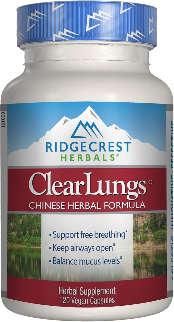 Ridgecrest Herbals ClearLungs Classic, Natural Lung und Nasal Daily Health Supplement für Bronchial, Respiratory, Immune, Sinus und Mucus Wellness Support, Kräuterformel (120 Caps, 60 Serv)
