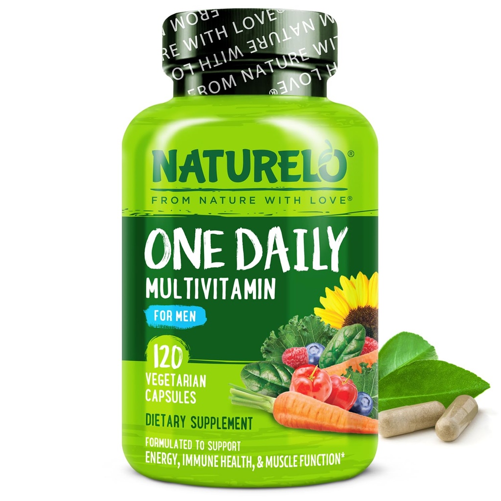 NATURELO Mens Multivitamins - Eine tägliche Multivitamin für Männer mit Vitaminen, Mineralien & Bio- Ganzes Essen, Boost Energy & Health, Non-GMO, 120 vegetarische Kapseln