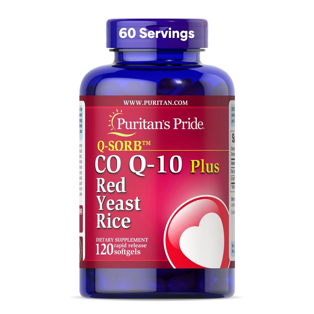 Puritan's Pride Q-SorbTM Coenzym CoQ10 Nahrungsergänzungsmittel für Herzgesundheit, Mund-Gummi-Gesundheit und gesunde Aging-Unterstützung, Plus Red Yeast Rice for Improved Digestion, 120 Rapid Release Softgels