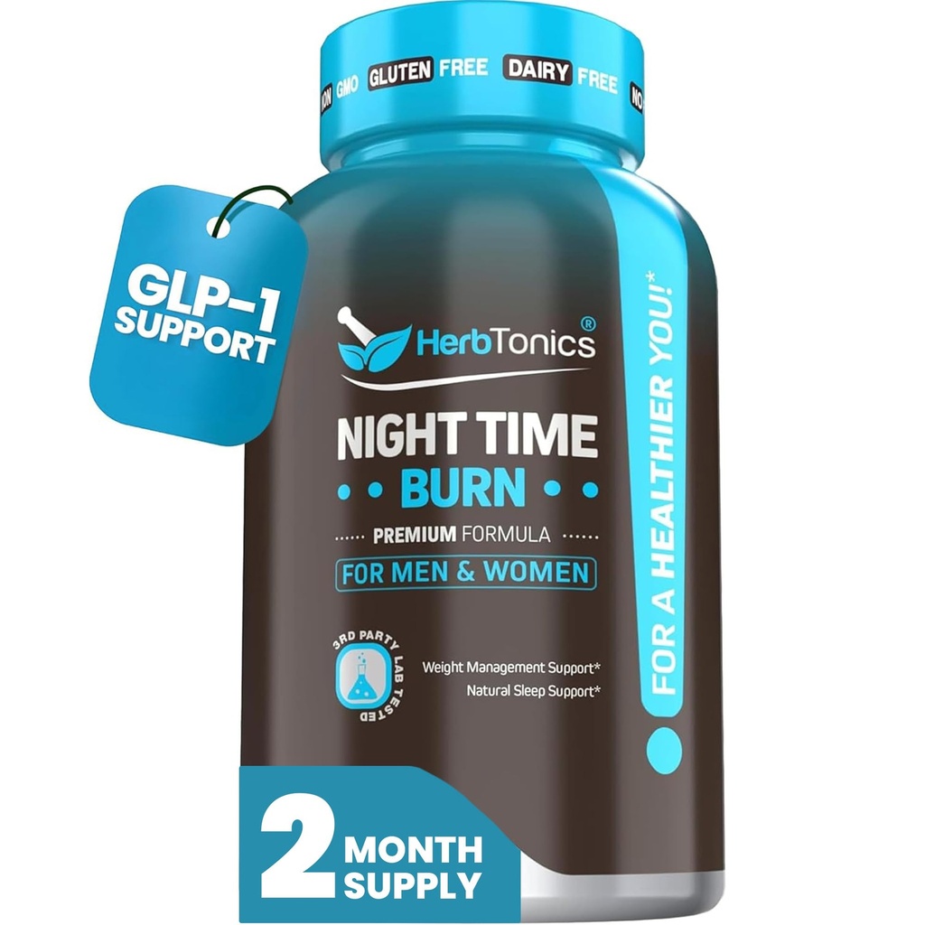 Herbtonics Night Time Burn & Sleep Complex unterstützt Overnight Metabolism, Stress Relief & Deep Sleep. Inklusive Melatonin, Valerian und Green Tea – Vegan Bedtime Weight Management (60 Kapseln)