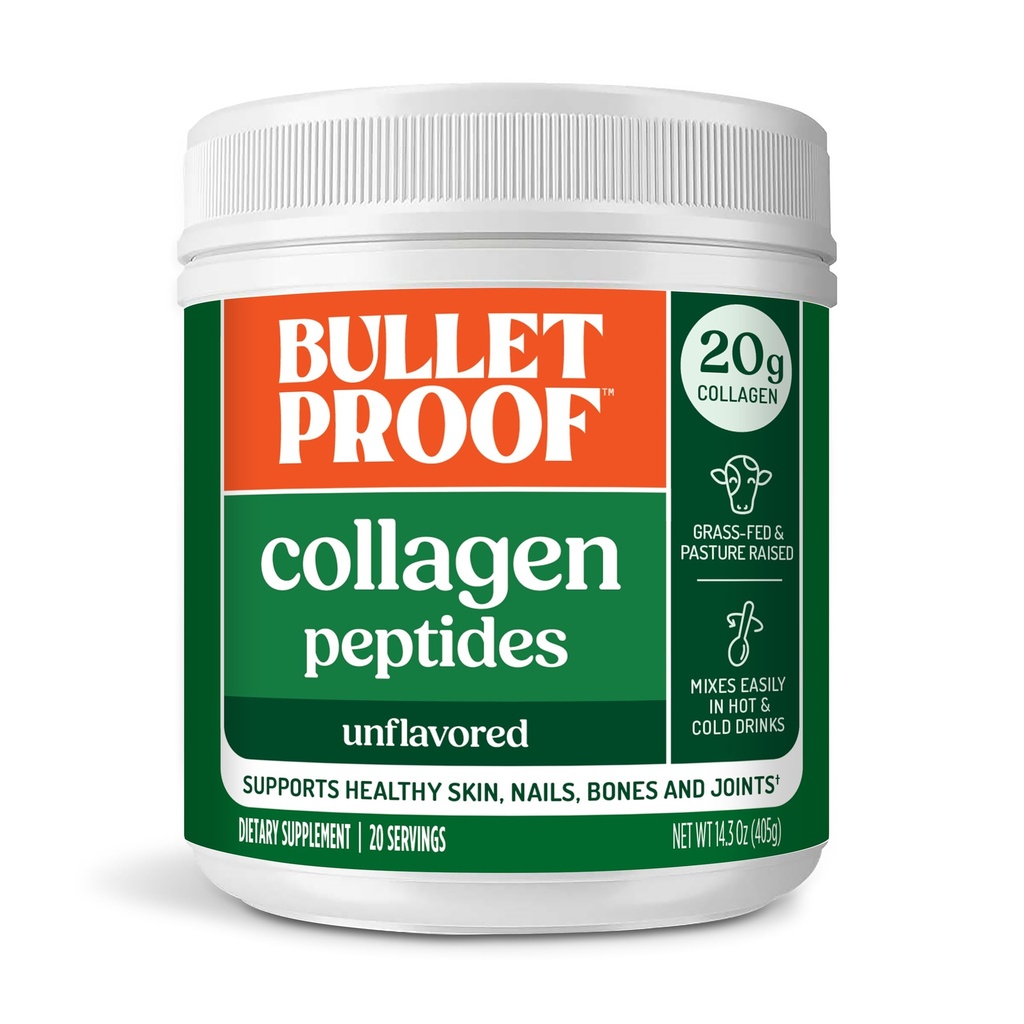 Bulletproof Unflavored Collagen Peptides Pulver mit MCT-Öl, 14.3 Unzen, Grass-Fed Collagen Protein für Haut, Knochen und Gelenkunterstützung, Pasture Raised, keine zusätzlichen Hormone