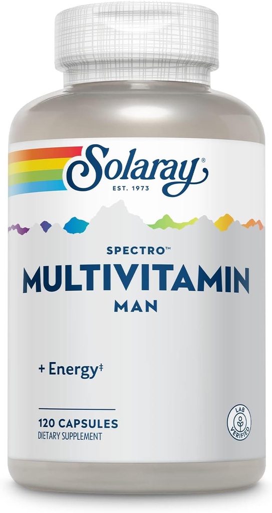 SOLARAY Spectro Multivitamin für Herren, Multivitamin für Energie und allgemeines Wellness mit Saw Palmetto, Kürbis Seed, Verdauungsenzyme und mehr, 60-Tage Garantie, 30 Servietten, 120 Kapseln