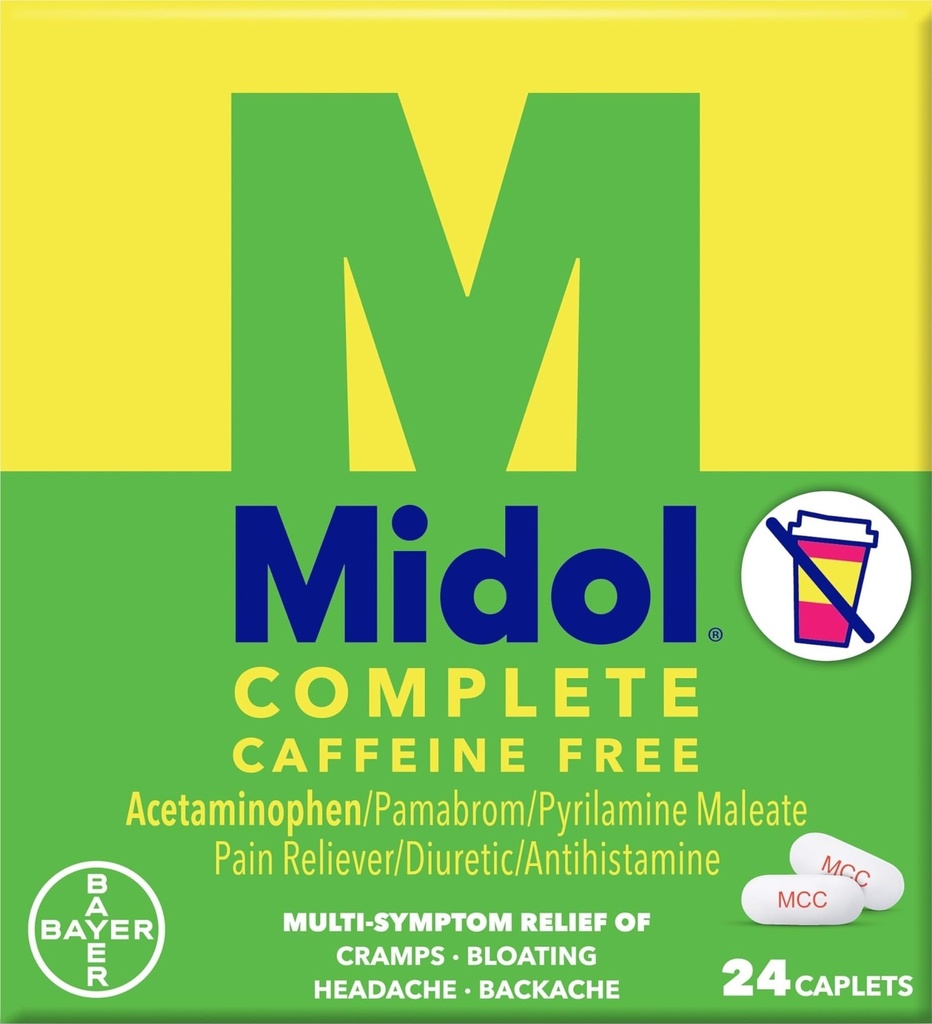 Midol Complete Caffeine Free Caplets 24ct: Midol Complete Caffeine Free Menstrual Pain Relief Caplets mit Acetaminophen, Bietet Kopfschmerzen Relief und Periode Cramps Relief, 24 Count