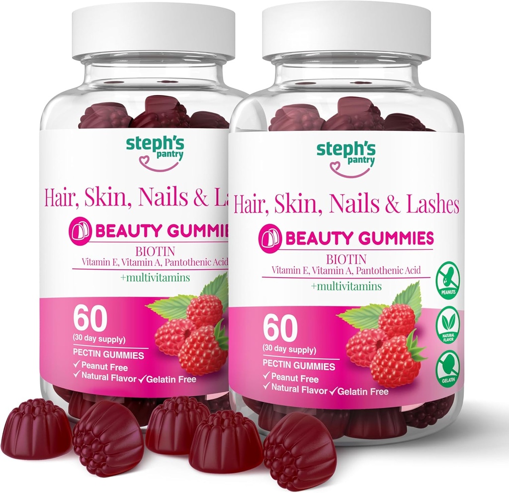 Steph's Pantry Biotin Gummis für Haare, Haut, Nägel, & Lashes High Strength Gummies | Daily Multivitamins | Glutenfrei, Nüssefrei, Non-GMO, Plant-Based, Vegan, Kosher (120 Gummies)