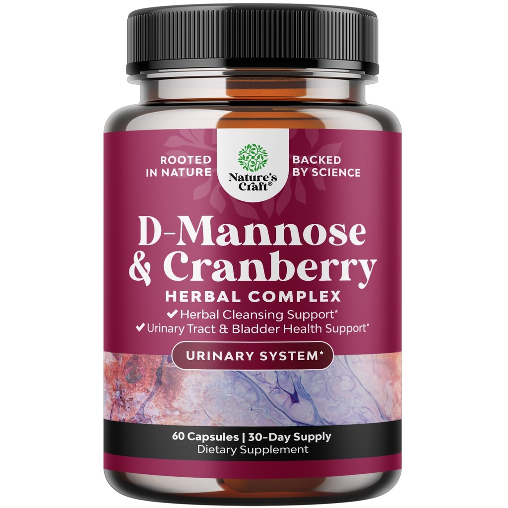 D Mannose mit Cranberry-Ergänzung - Potent D Mannose 1000mg Kapseln für Nierenverteidigung Support & Cleanse und Urinary Tract Gesundheit für Damen und Herren - Bladder Health Supplement für Erwachsene - 60 Count