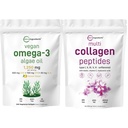 Micro Ingredients Multi Collagen Protein Powder 16oz & Vegan Omega 3 Algen Öl Supplement Bundle 2 Pack | Gras-Fed Collagen Peptide | Omega-3 Full Spectrum Alternative zu Fischöl