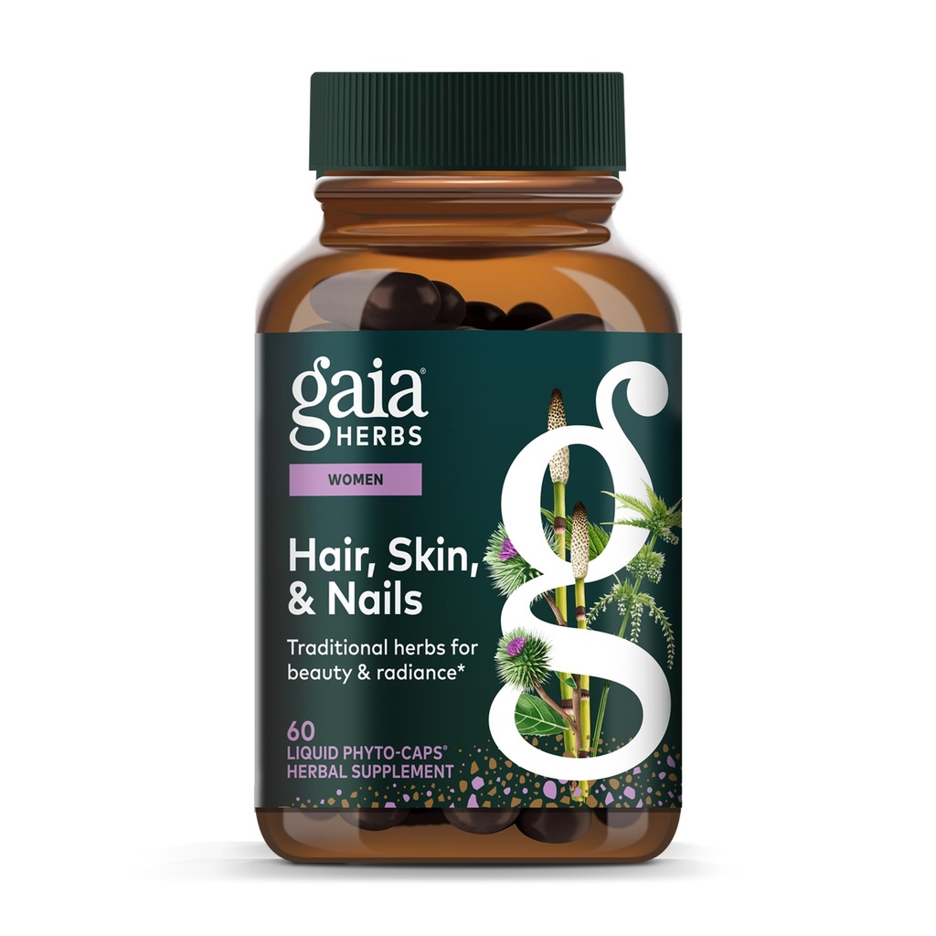 Gaia Herbs Haar, Haut und Nägel - Ergänzung zu gesunden Haut, Haar & Nail Gesundheit* - Astaxanthin, Pferdeschwanz, Gotu Kola & Burdock - 60 Vegan Liquid Phyto-Capsules (30 Portionen)