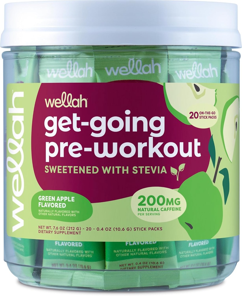 Wellah Get-Going Green Apple Flavored Pre-Workout Stickpacks (20 Servierungen)