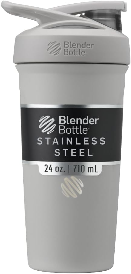 BlenderBottle Sport Insulated Stainless Steel Shaker Bottle with Wire Whisk, 24-Ounce, Grey – Protein Shakes & Hydration für Athleten & Fitness Enthusiasten, Easy Mixing, hält Getränke kalt, Lockable Lid