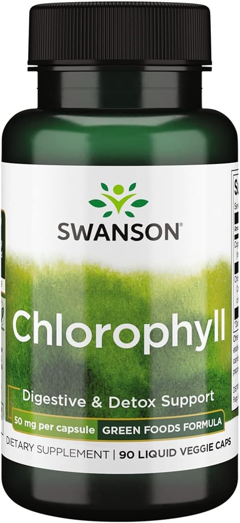 Swanson Chlorophyll - Green Foods Formula Supporting The Body's Natural Cleansing & Deodorizing Process - Fördert Gut Health Support - (90 Liquid Veggie Capsules, 50mg Jeder)