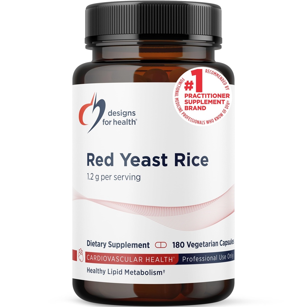 Designs für Gesundheit Red Yeast Rice Kapseln - 1200mg (1.2g) Ergänzung zur Unterstützung Herz-Kreislauf-Gesundheit - Non-GMO, hergestellt mit US-Grown Organic Red Yeast Rice (180 Kapseln)