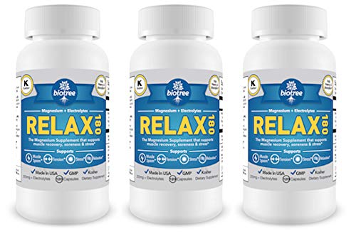 BioTree Labs Relax 180 - Paket von 3 x 120, Magnesium & Kalium Supplement mit Elektrolyten | 60 Tage