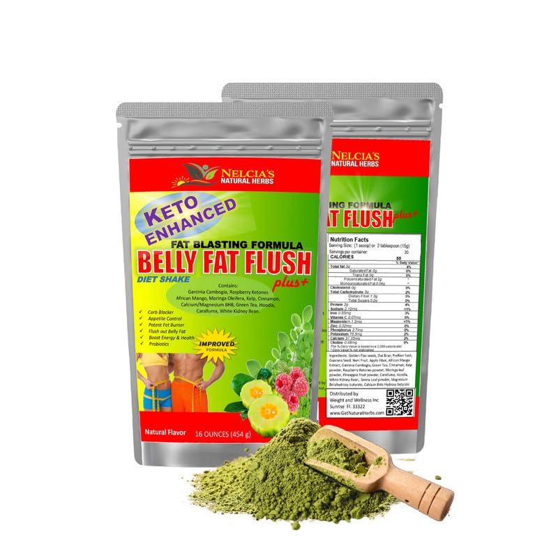 NELCIA's NATURAL HERBS Belly Fat Burner für Männer & Frauen | Probiotics & Appetite Suppressant für Weight Loss Supplement Powders Metabolism Booster Himbeere Ketone, Grüner Tee|16 oz 30 Portionen