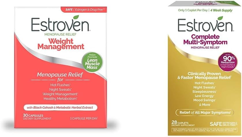 Estroven Gewicht-Management für Menopause Relief, Geben Sie Nacht-Sweats & Hot Flash Relief, 30 CT + Komplette Multi-Symptom Menopause Supplement für Frauen, 28 CT, Drug-Free & Non-GMO