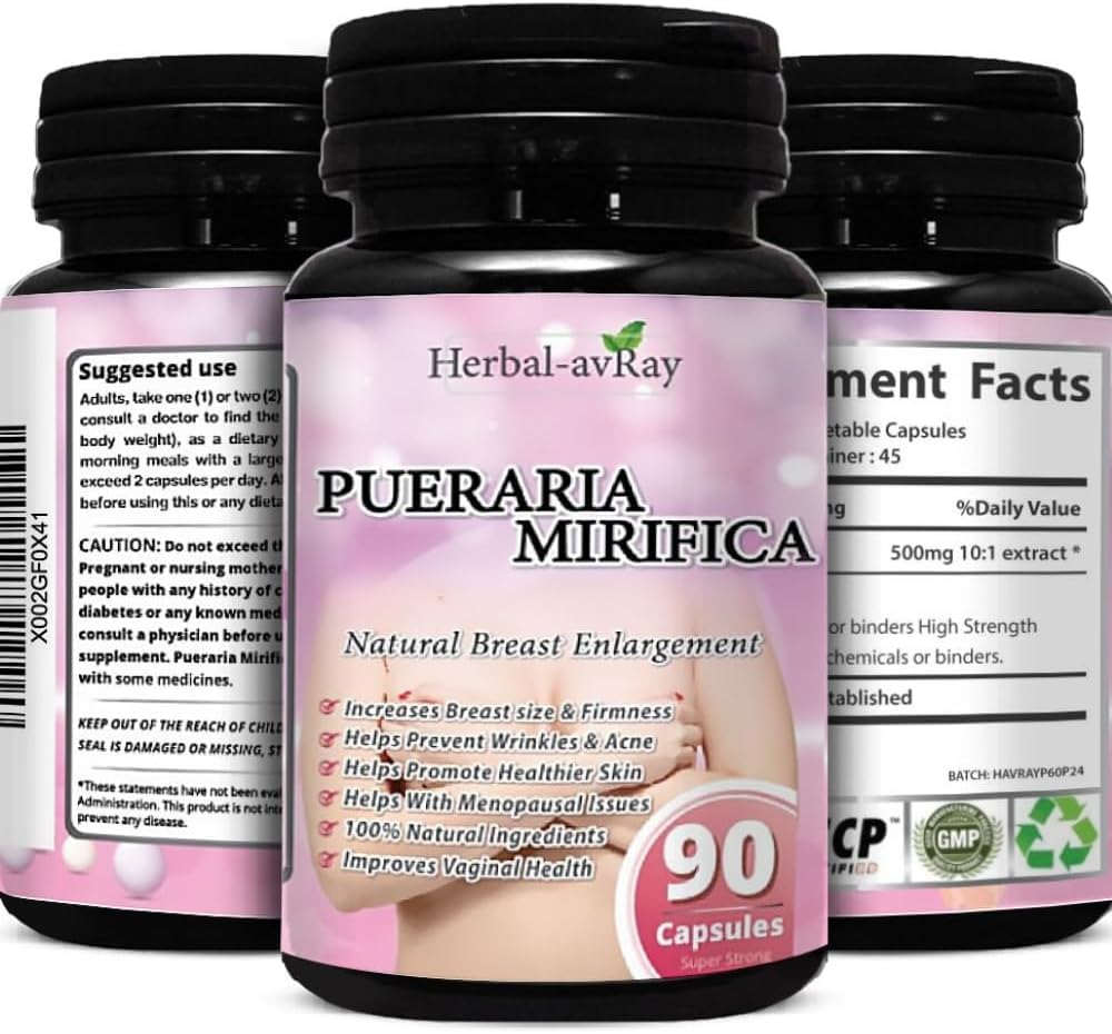 Pueraria Mirifica Kapseln - Natürliche Brustvergrößerung Pillen für Frauen - Brustvergrößerung Pillen - Brustwachstum, Vaginale Gesundheit, Menopause Relief, Haut und Haargesundheit - 90 Vegan Kapseln