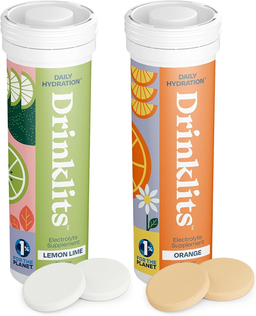 Drinklits Lemon-Lime & Orange Electrolyte Tablets (2) Tube Bundle | Citrus Daily Hydration Combo Pack | Delicious Natural Flavors – 0g Sugar – Tägliche Verwendung | 20 Portionen - 10 Tabletten pro Tube