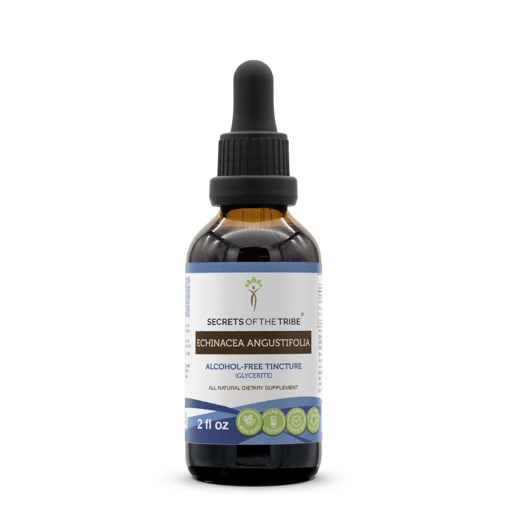 Secrets of the Tribe Echinacea Angustifolia Tinkture Alcohol-Free Liquid Extract, Responsible Farmed Echinacea Angustifolia Dried Root (2 FL OZ)