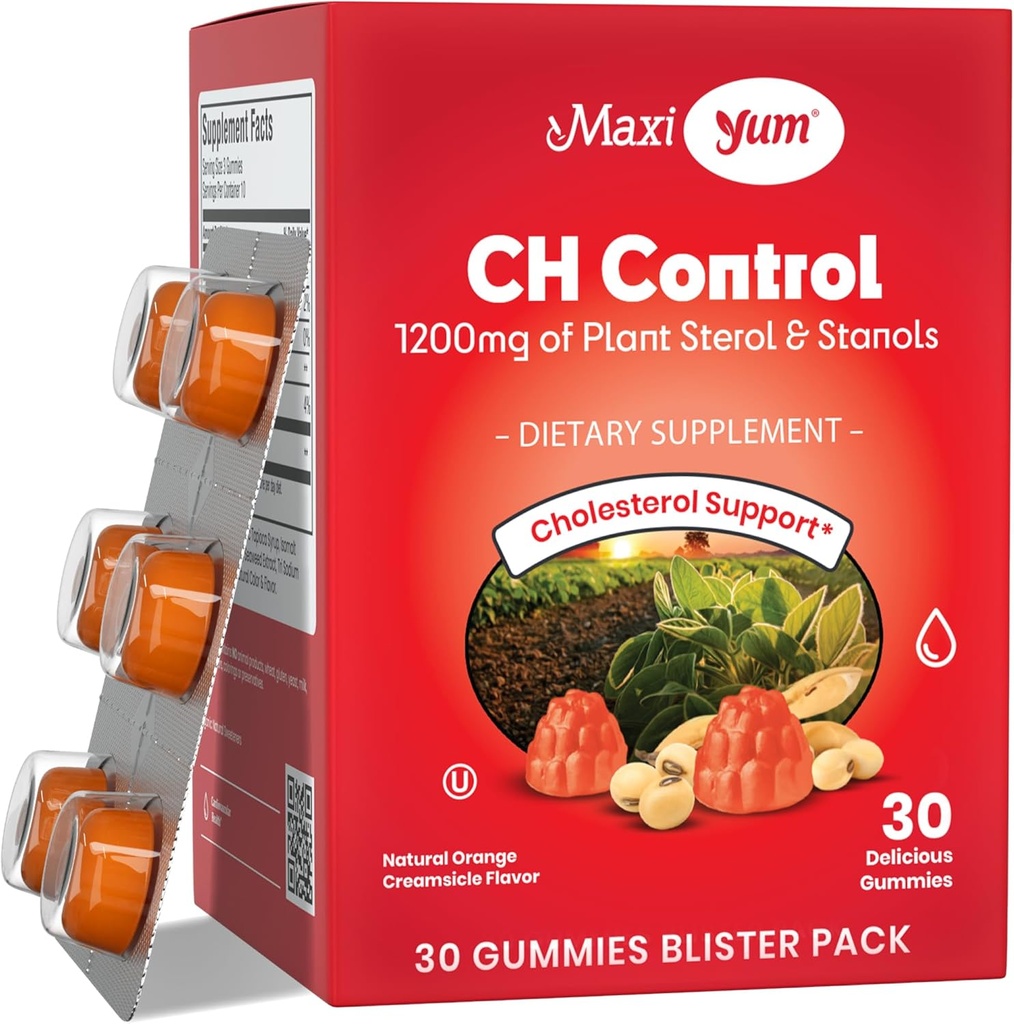 Maxi Health - Cholesterol-Gummien mit 1200mg Pflanze Sterols & Stanols - Kosher Gluten Free Healthy Cholesterol Supplements 60 ct