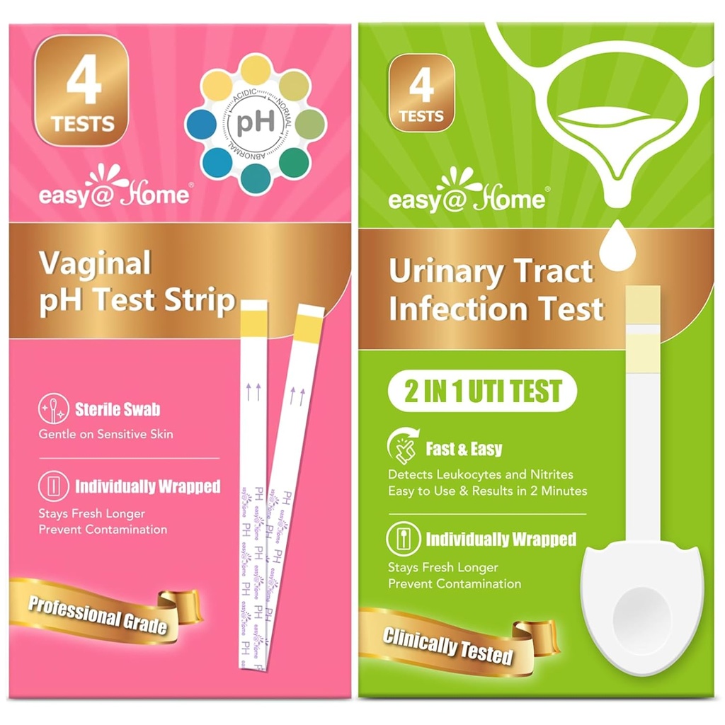 Easy@Home Vaginal pH Test Strips & UTI Test Kits (8 Zähler): Hefe Infektion, BV, UTI Tests für Frauen, schnelle genaue Ergebnisse, 4 Urinary Tract Infection & 4 Feminine pH-Gesundheitstests